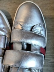 $310 GUCCI Silver Leather Red Blue WEB Sneakers 37 Shoes