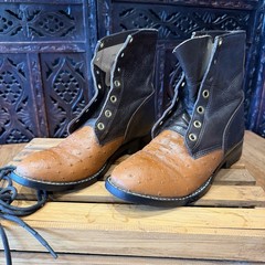 Dan Post Lace Up Boots Youth 4 Brown Real Leather Ostrich Print Womens 6 Prairie