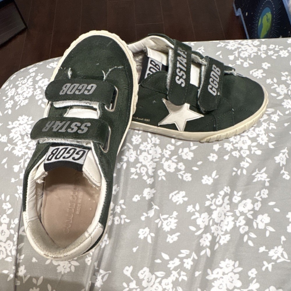 Golden Goose Superstar Kids Suede Hook & Loop Strap Sneakers Green/White EU 27