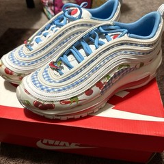 Nike Air Max 97 GS Cherry Print White Blue Red Kids Shoes 6Y/7.5W CW5806-100