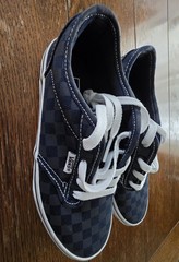 Vans Off The Wall Authentic Checkered Navy On Gray Youth Size 3.5 Checker Shoes