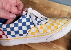 VANS Checkerboard Classic Sneakers Youth Size 2 Unisex Blue Red Yellow Shoes