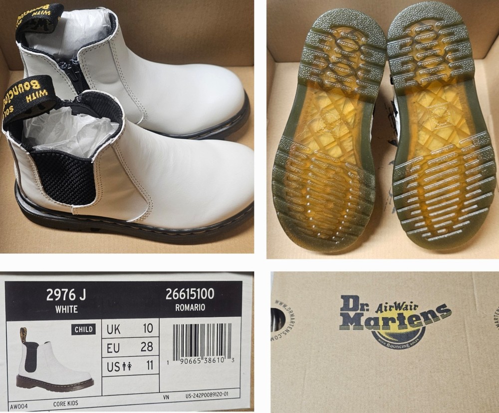 Dr. Martens 2976-J Smooth Leather Chelsea Boots White Child US Sz 11 Unisex NEW