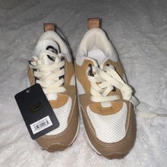 unltd. White Tan Mesh Suede Sneaker Unisex Kids Lace-Up Casual Shoes size 3