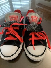 Converse All Star Youth Size 1 Black Double Tongue Red/Silver 2110-ct1a