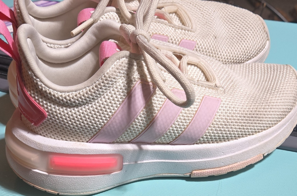 adidas Racer TR21 Unisex Kids Sneaker White/Pink 12K EU30 Mesh Lace Up