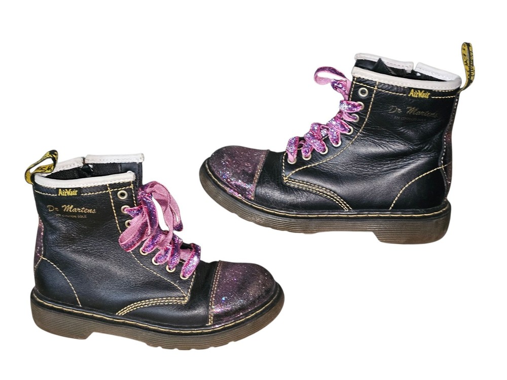 Dr.Martens Bruiser Boots Kids Size 13 US Leather Black Glitter Lace Up W Zipper