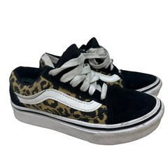 VANS Kids Comfycush Old Sko Shoes. Leopard Black/Truewhite. Size 10.5
