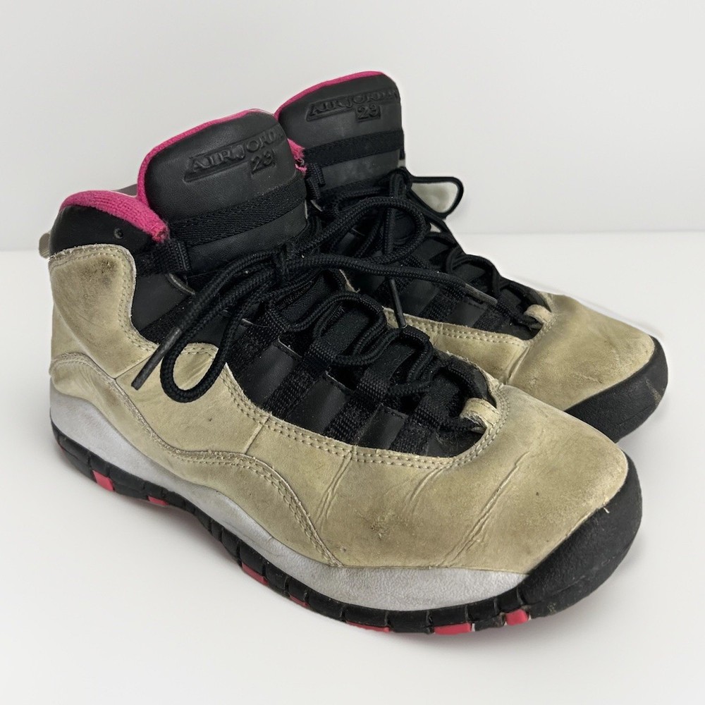 Nike Air Jordan 10 Retro Vivid Cream Girls Boys Basketball Shoes 487211-008 3.5y