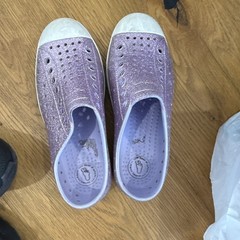 Native Jefferson Unisex Kids Slip-On Shoes Purple Glitter White Toe US 11