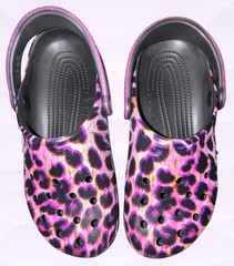 Crocs Classic Purple Leopard Print Clog Glitter Strap Youth Size J6 NWOB