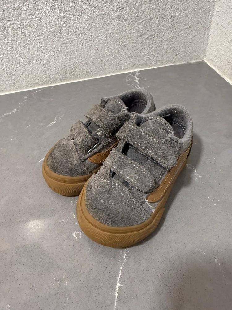 VANS Gray Canvas Hook & Loop Sneakers Unisex Kids Toddler US 4 Low Top Comfort