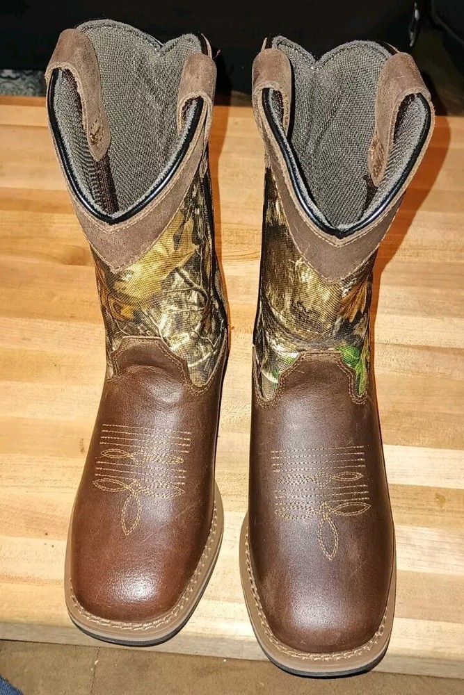 Magellan Outdoors 167265 Realtree Camo Brown Square Toe Western Boots Youth #12