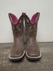 Ariat Quickdraw VentTek Brown Leather Square Toe Cowboy Boots Girls Boys Sz 12