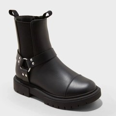 Art Class Kids‘ Crosby Harness Moto Boots, Size 3, Black