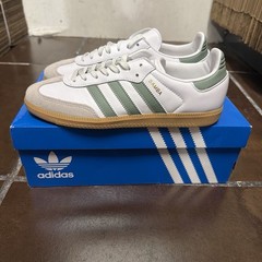 Adidas Samba OG Cloud White Silver Green JP5479 Womens New 7Y / 8.5 Womens
