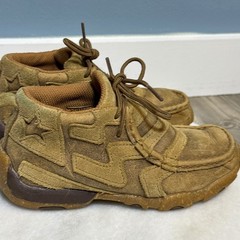 Twisted X Kids Brown Leather Star Overlay Driving Moccasins Lace Up Shoes farm *