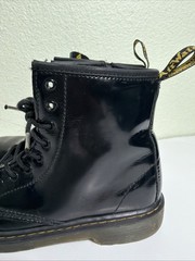 Dr. Martens Doc 1460 J Juniors Combat Boots Size 4 Glossy Black Leather Side Zip