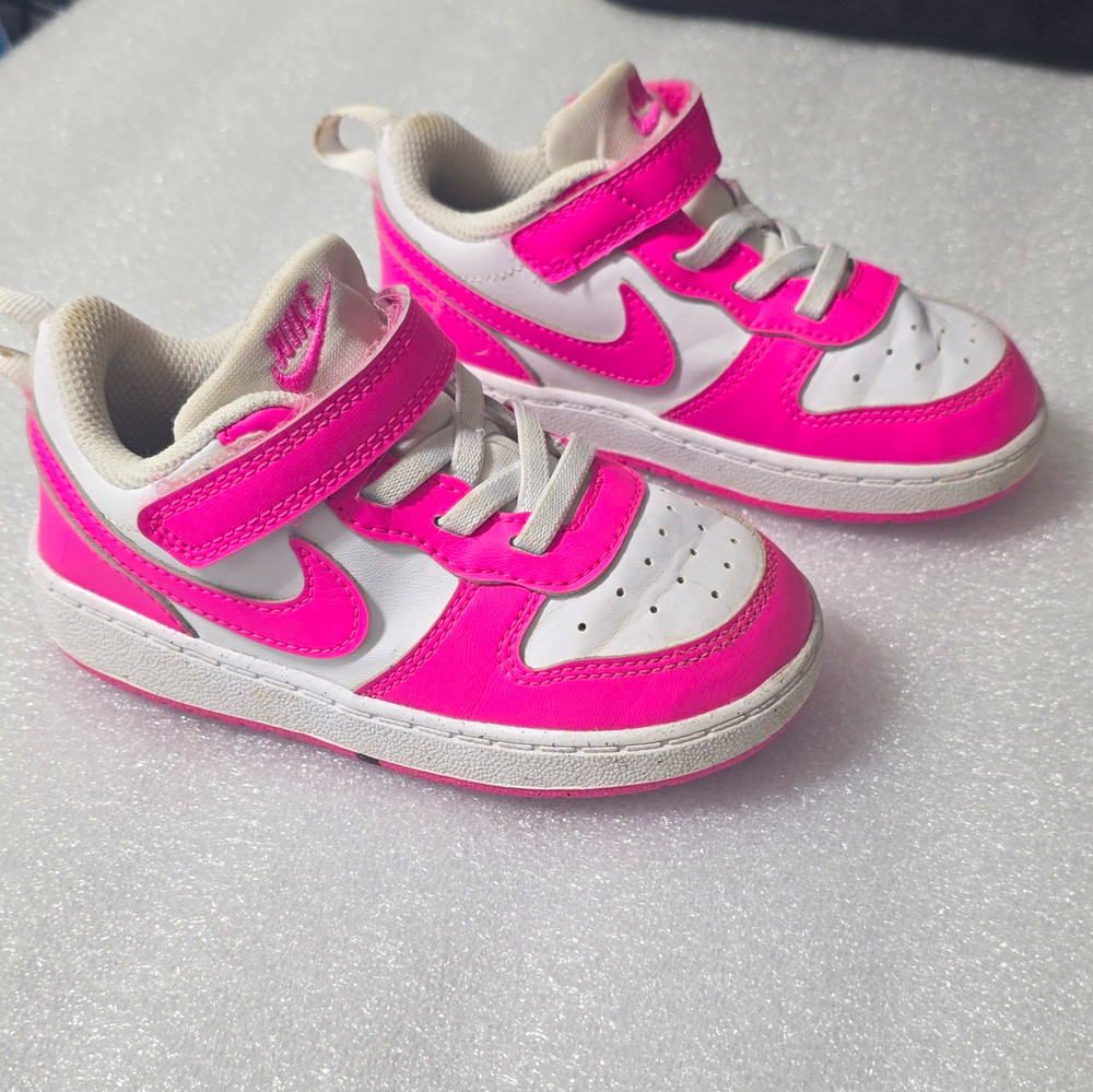 Nike Court Borough Low 2 Hook & Loop Sneakers Pink/White Toddler US 8C EU 25