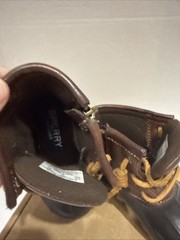 Sperry Top Sider Saltwater Kids Size 6M Duck Rain Boots Tan/Navy CG55362A