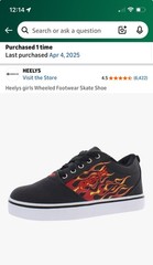 Heelys Pro 20 Black Red Flame Print Lace-Up Skate Wheel Sneaker Shoes big kid 6