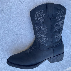 Deer Stags Ranch Boots Kids Size 2M Black Western Cowboy Faux Leather 22469