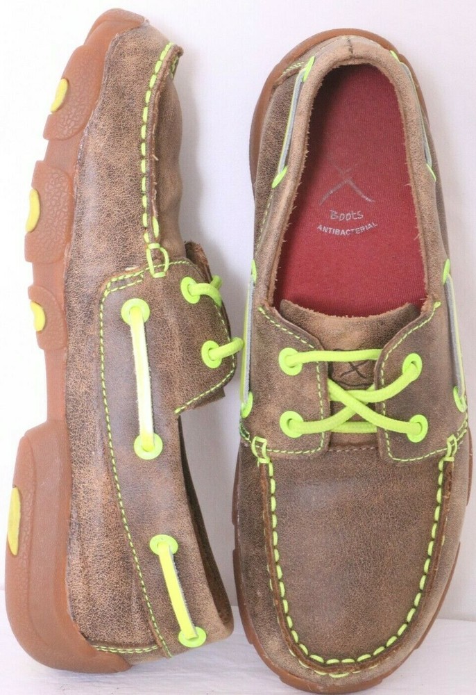 Twisted X Bomber YDM0005 Distressed Brown Leather Loafers Boat Shoes Youth 3 M