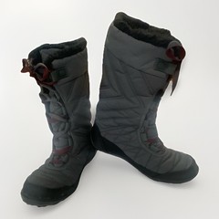 Columbia Snow Boots Youth Size 2 Gray Red Minx Mid III Waterproof Omni Heat Boot