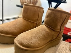UGG Classic Ultra Mini Platform Kids Suede Faux Fur Lined Ankle Boot Brown 3