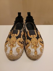 Young Versace logo black gold barocco print espadrilles size 32 EUR/13.5US