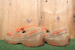 TWISTED X Brown & Bright Orange Leather Bomber Driving Mocs Youth Sz. 5.5 M