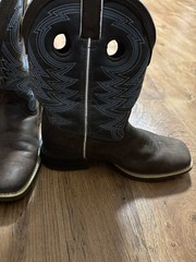 Kid’s 8” Durango Western Boot, Sz 4 M, Brown/denim Blue