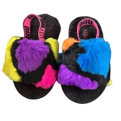 UGG Toddler Girls Multicolor Fluffy Slingback Slippers Size 8 Rainbow Fur