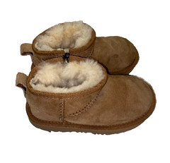 UGG Kids Classic Ultra Mini Mini Boots Chestnut 1130750K Shearling Fur sz 8