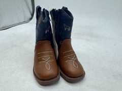 First Steps Cowboy Boots Kid’s Brown Leather Side Zip Square Toe Western – UK 4