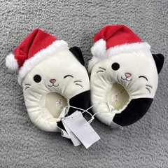 Squishmallows Kids Size 11T / 12T White Santa Hat Cat Slippers Holiday Christmas