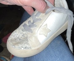 Kids 11 WhiteSilver Lace-Up Sneaker Round Toe Glitter golden goose look alike