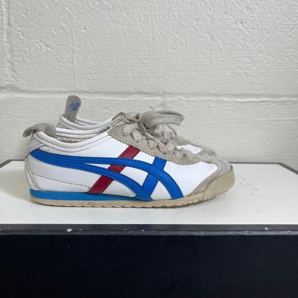 Onitsuka Tiger Mexico 66 White Blue Red Leather Sneaker Shoes Kids K10 US/27 EU