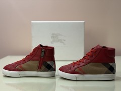 $225 BURBERRY Mini Haypark Check Parade 29 12 Red Leather Sneakers Shoes &BOX