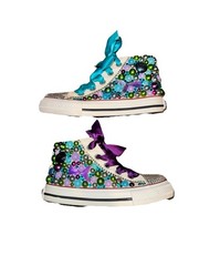 Dollbling Unisex Kids High Top Sneakers US 13 White Ribbon Laces Rhinestone