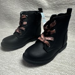Cat & Jack Combat Ankle Boots Kids Size 11 Black/Pink Side Zip Faux Leather