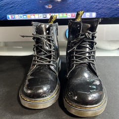 Dr. Martens Pascal Youth Size 3 Black Patent Leather Lace Up Combat Boots 1460 J