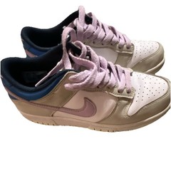 Nike Unisex Kids Athletic Sneakers White Beige Pink Blue Lace Up Low Top