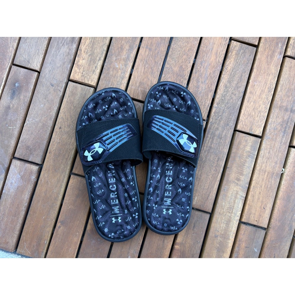 Under Armour Kids Mercenary Slides Black Iridescent Athletic Sandals Shoes