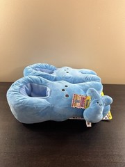 Kids M 13-1 Easter Peeps Plush Blue Bunny Bootie Slippers + SlapOn Wrist Hugger