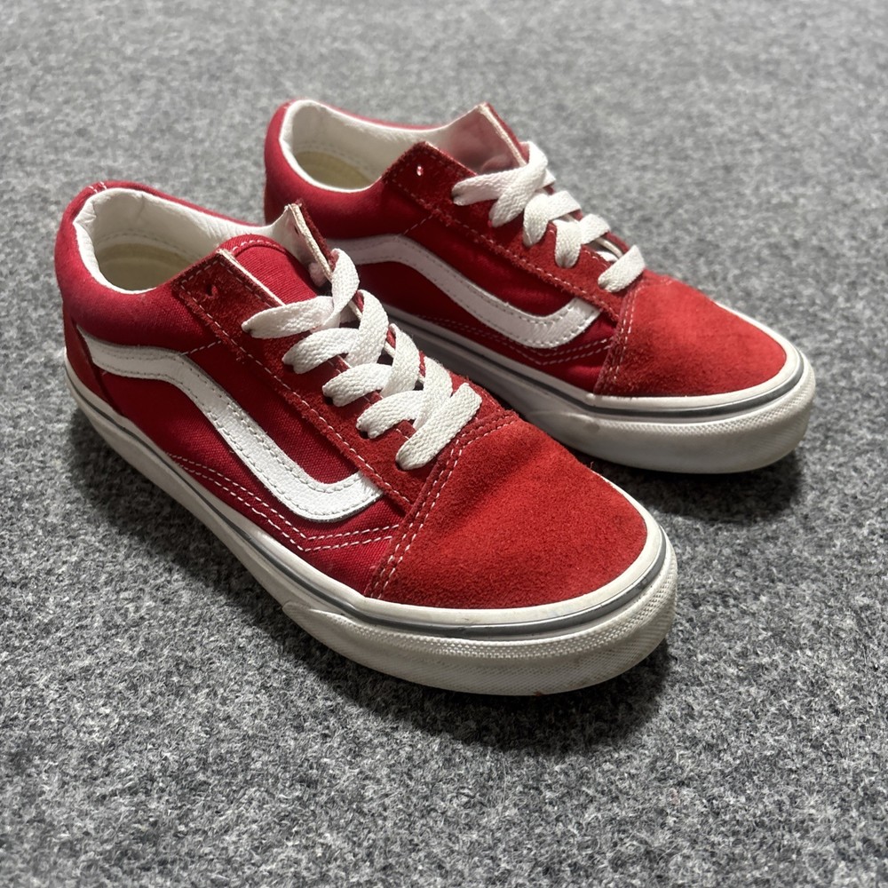 Size 1 – Vans Old Skool Red White Suede Canvas Skate Shoes Kids Youth Low Top