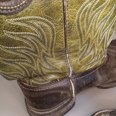 Durango Youth Size 4 M Green Brown Leather Cowboy Western Boots 9″
