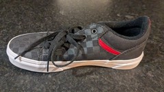 Vans Classic Seldan Checkerboard Sneaker Lace Up Low Black Gray Red Youth 4 NEW