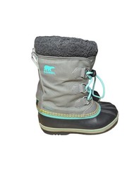 Sorel Yoot Pac Waterproof Winter Snow Boots Youth Kids Size 4 Gray Teal Aqua