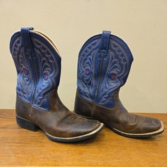 Ariat Brown Blue Leather Square Toe Cowboy Boots Size 2.5 Farmer Stylish Red